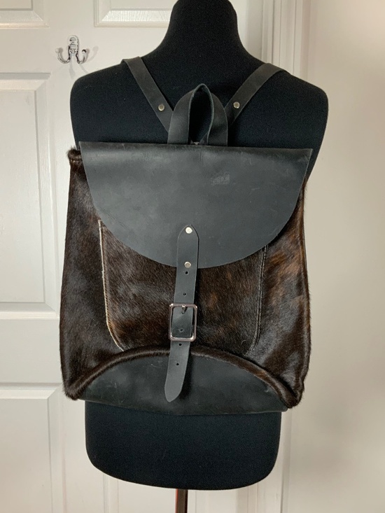 Genuine Leather Western Rustic Brown Black Cowhide Fur Front Backpack main image 11